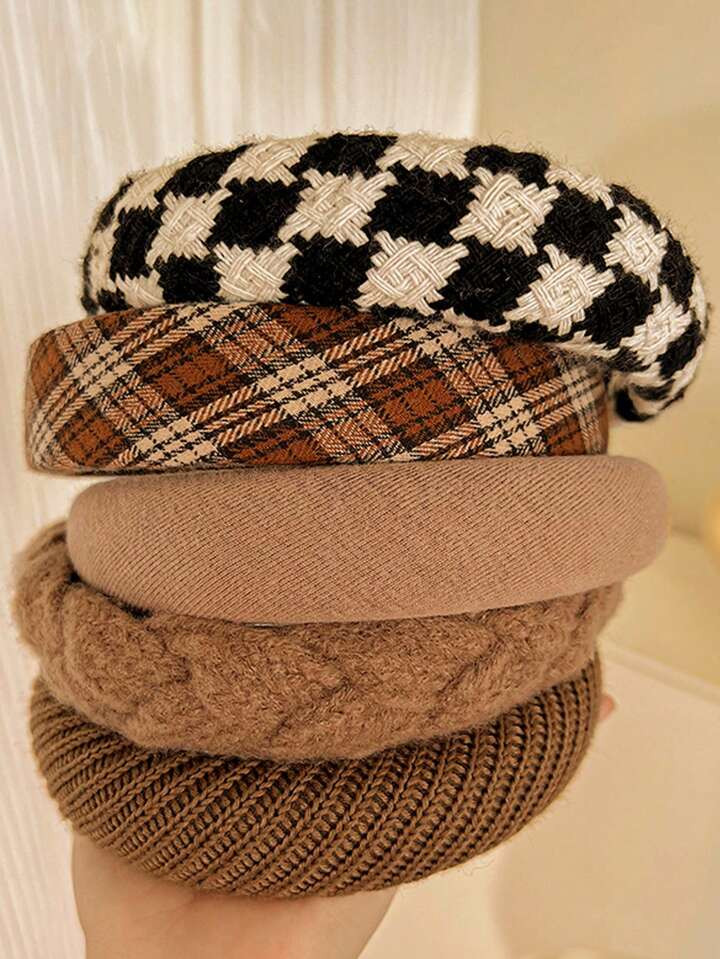 5pcs Women's Plaid Headband, Autumn And Winter Knitted Warm Headwrap, Chic Elegant Hair Accessori... | SHEIN