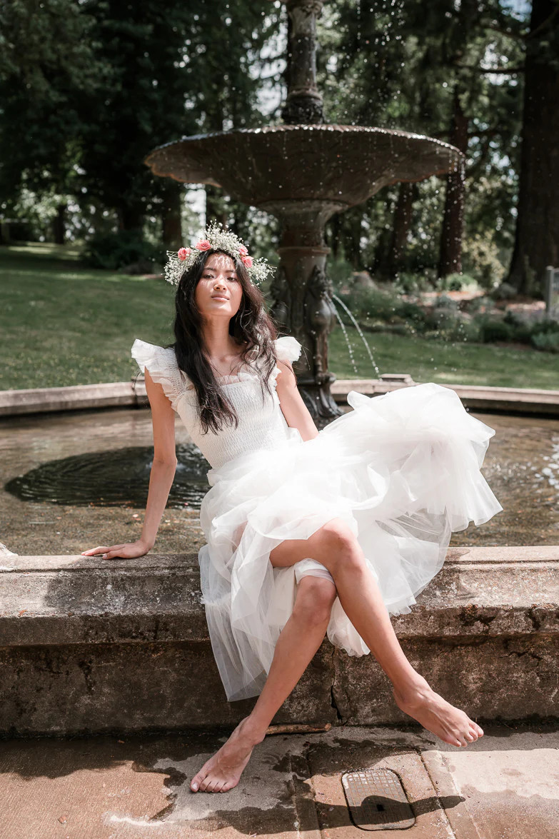 Fiori Tulle Tiered Maxi Dress - White | Confête