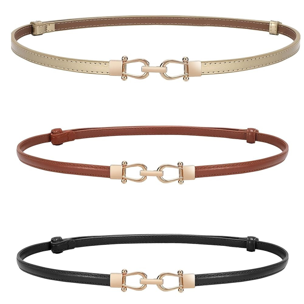 WERFORU Women Classic Leather Belt With Square Gold Silver Buckle For Jeans Pants | Amazon (US)