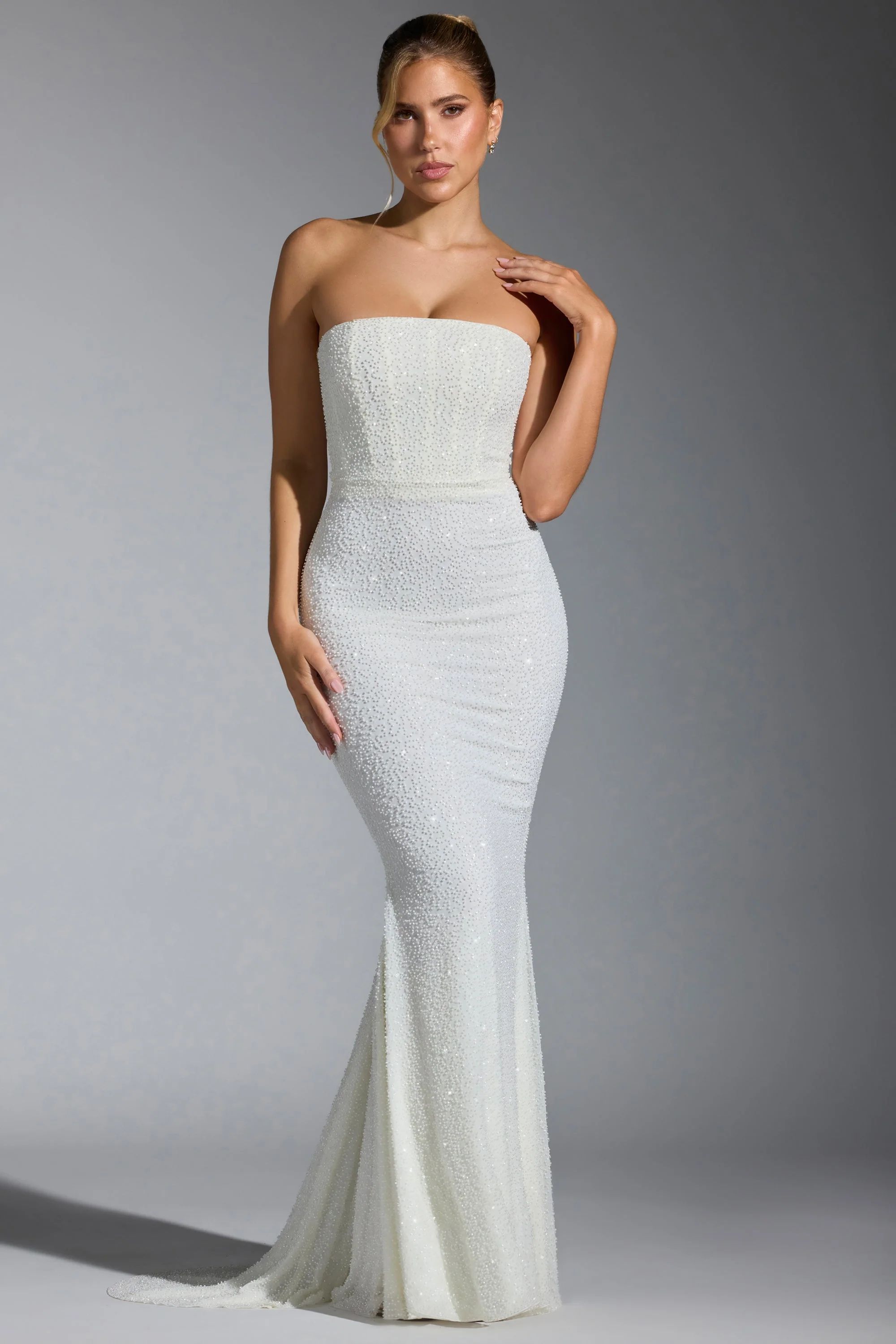 Embellished Corset Gown in White | Oh Polly