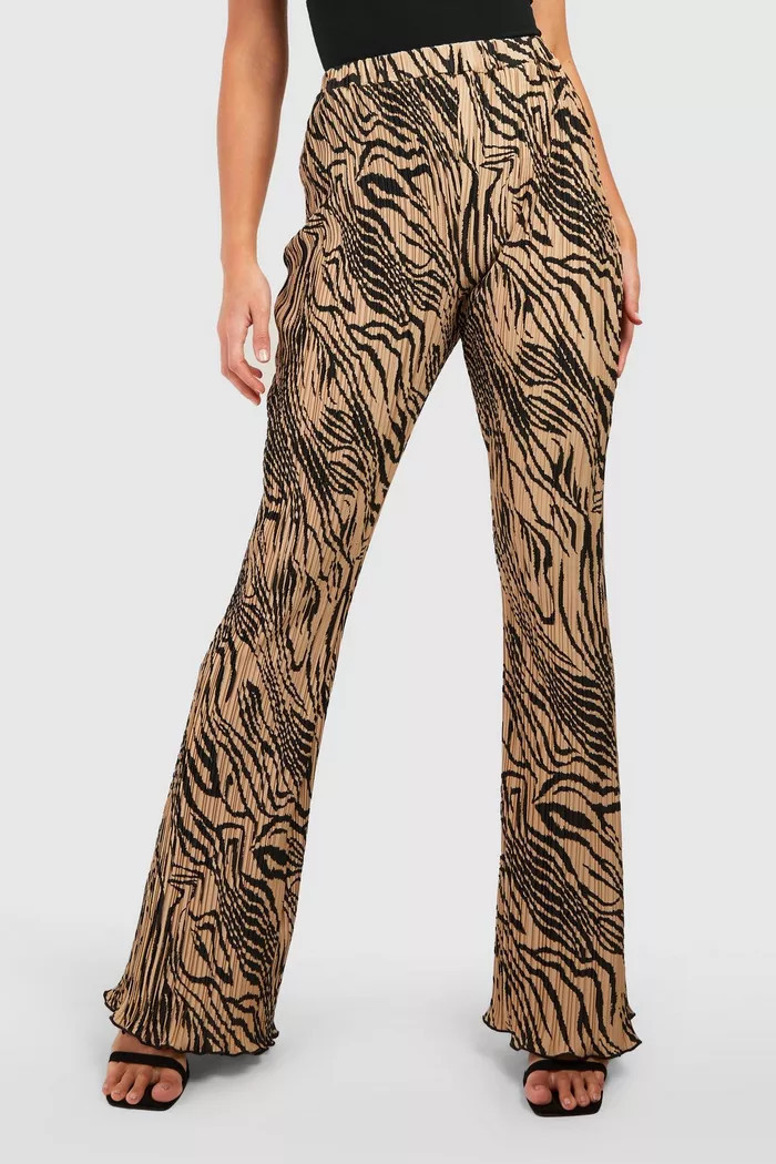 Tall Abstract Plisse Flare Pants | boohoo (US & Canada)