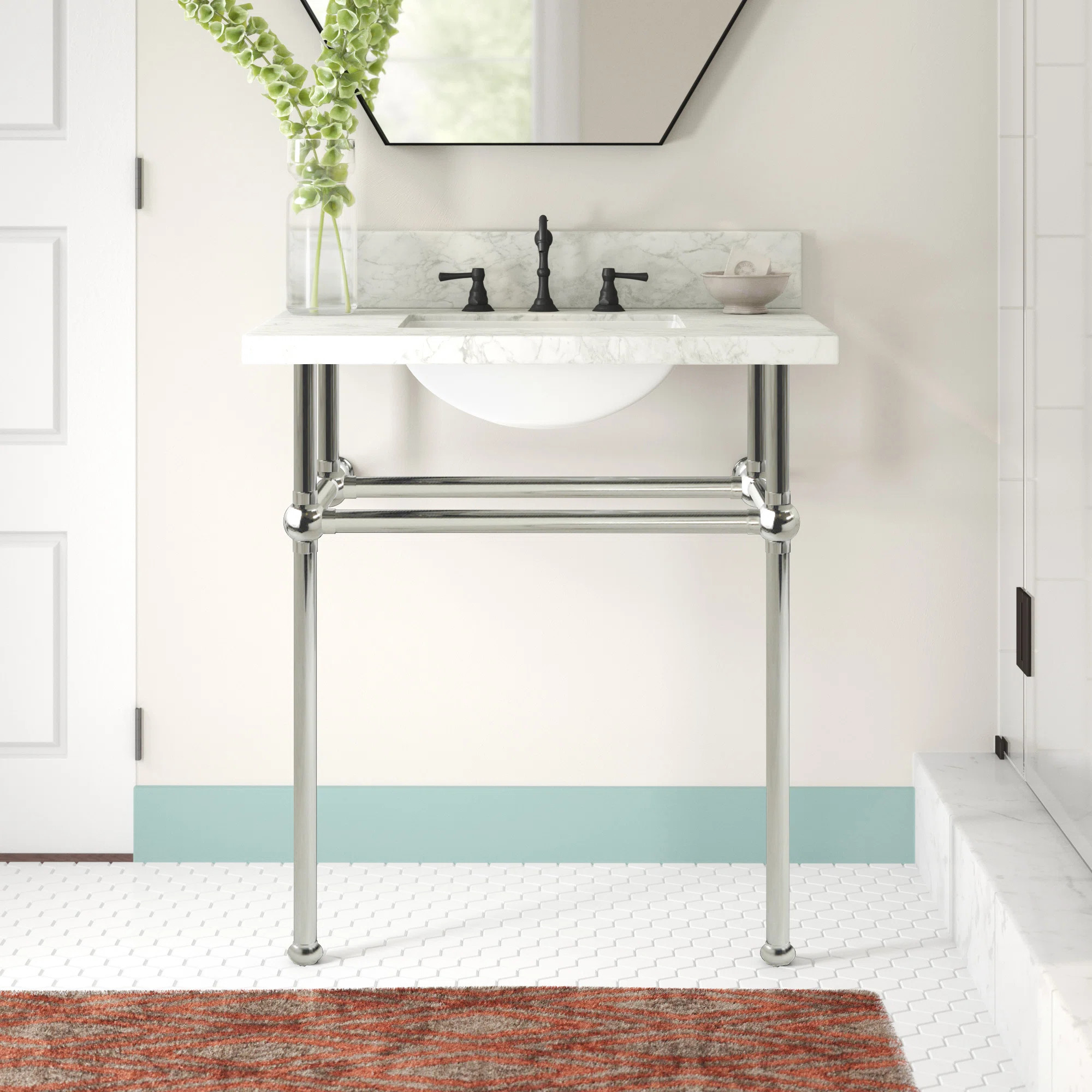 Kingston Brass Templeton 30-Inch Carrara Marble Vanity Top with Brass Legs (8-Inch, 3-Hole) | Wayfair North America
