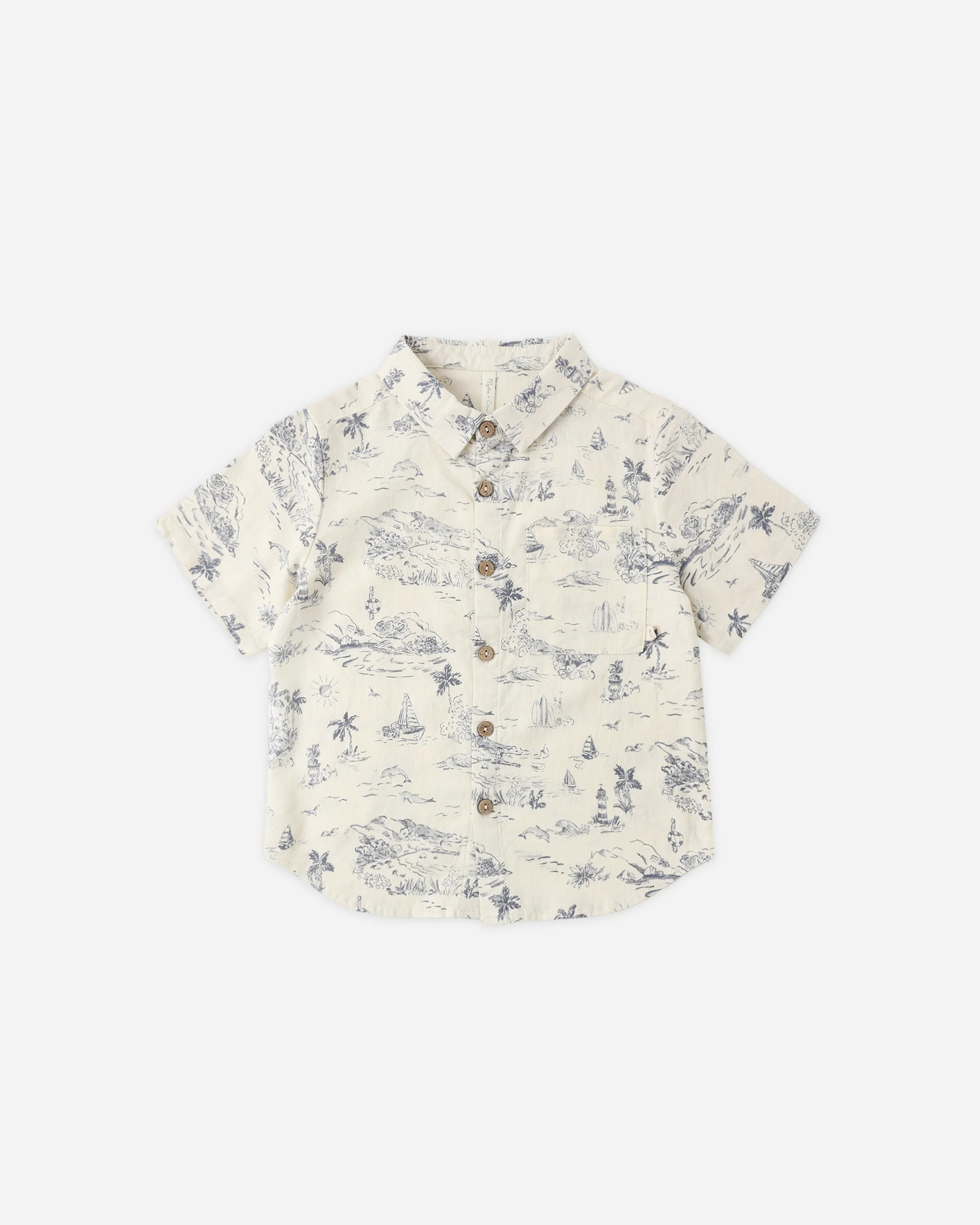 Collared Short Sleeve Shirt Ocean Toile | Rylee + Cru