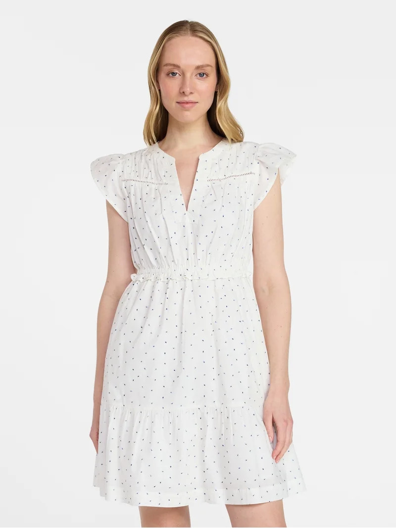 Time and Tru Women's Cotton Flutter Sleeve Mini Dress, Sizes XS-XXXL | Walmart (US)