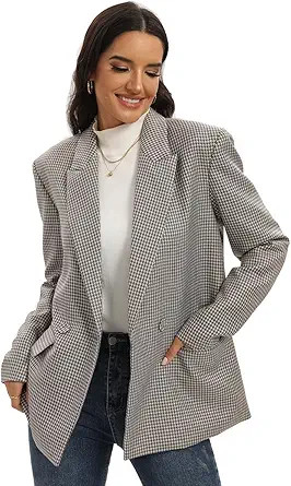 TRNY Women's Oversized Double-Breasted Suit Blazer Jacket Long Sleeve Casual Boyfriend Style Work... | Amazon (US)