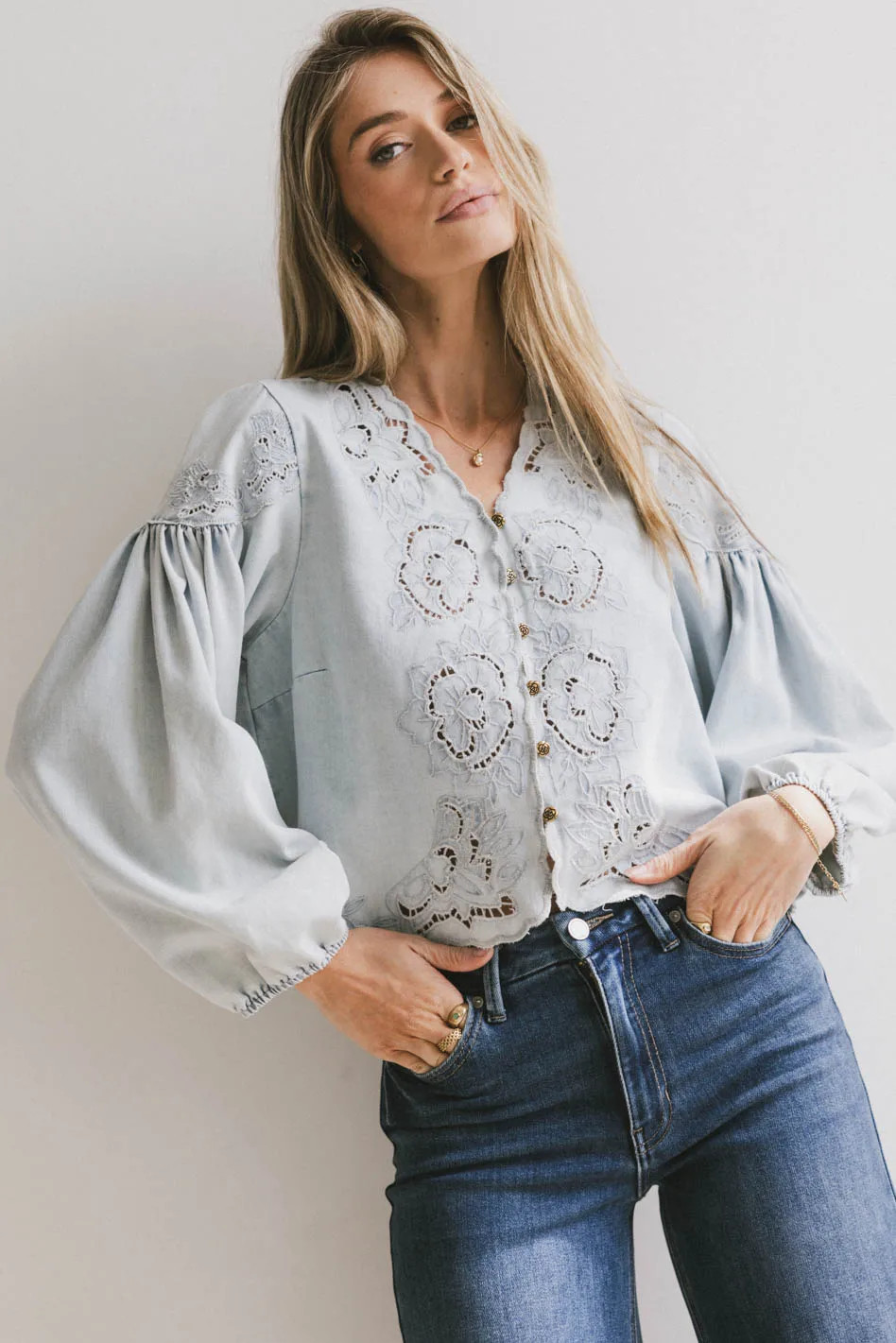 Violet Embroidered Blouse in Denim | Böhme US