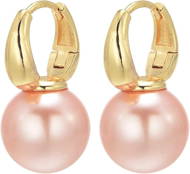 Pearl Drop Earrings, 14mm Elegant Big Pearl Earrings for Women, 14K Gold Plated Hoop Clasp, Pearl... | Amazon (US)