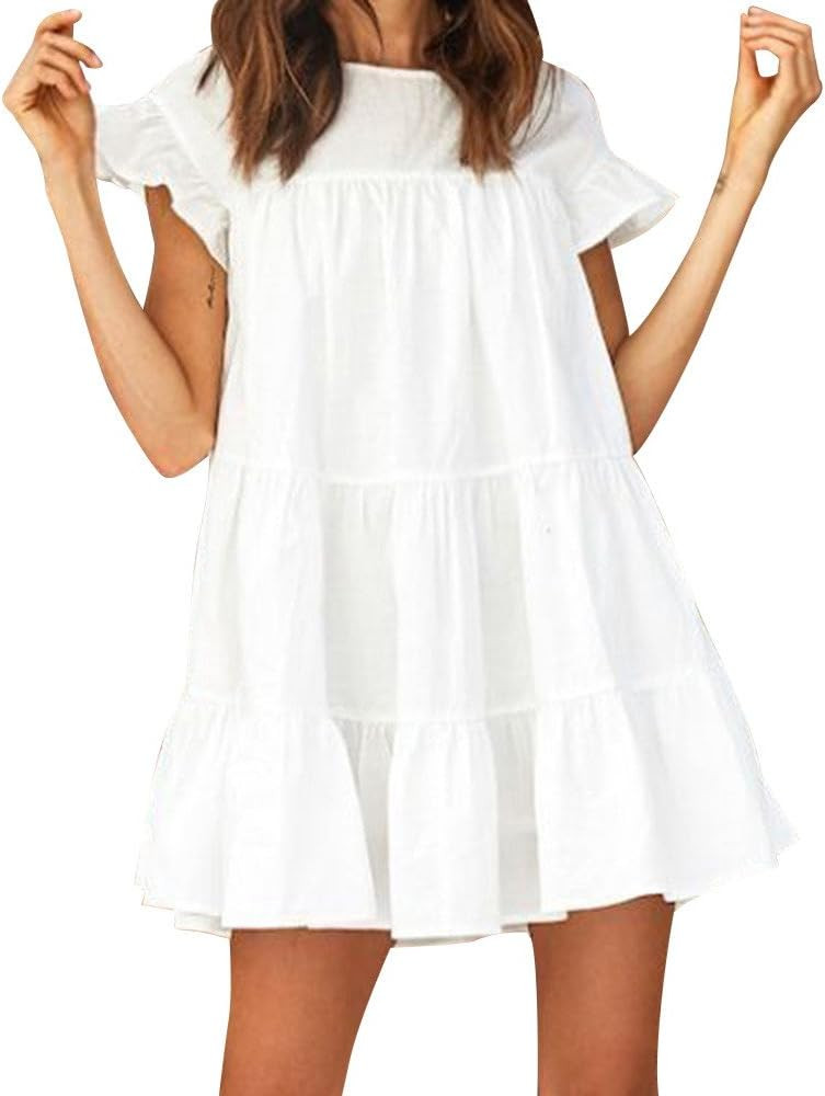 Women Casual Ruffled Dress Sexy Butterfly Short Sleeve Babydoll Dress Evening Party A-Line Mini D... | Amazon (US)