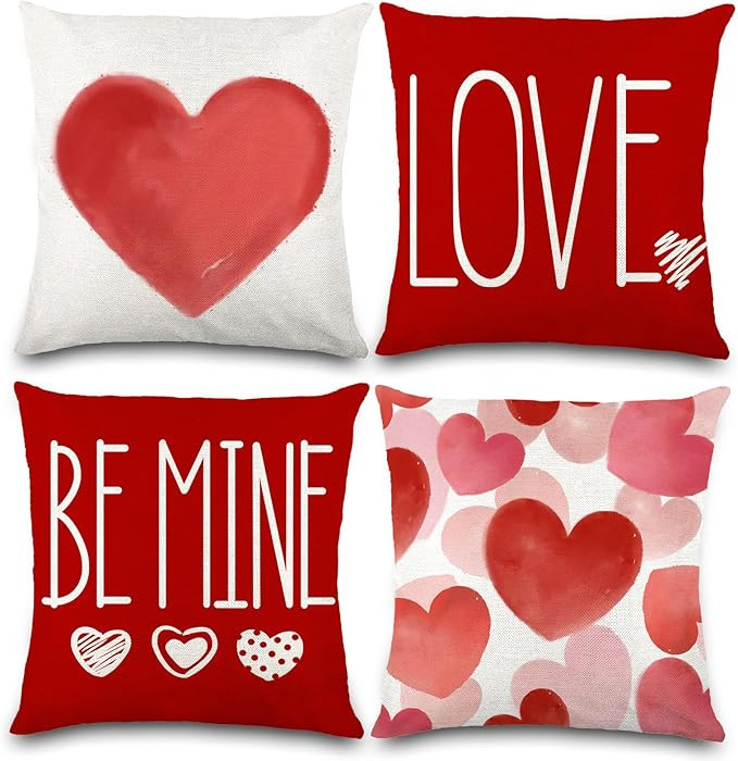 DIYDEC 4PCS Valentines Pillow Covers 18x18 Inch Red White Heart Throw Pillow Covers Valentines Da... | Amazon (US)
