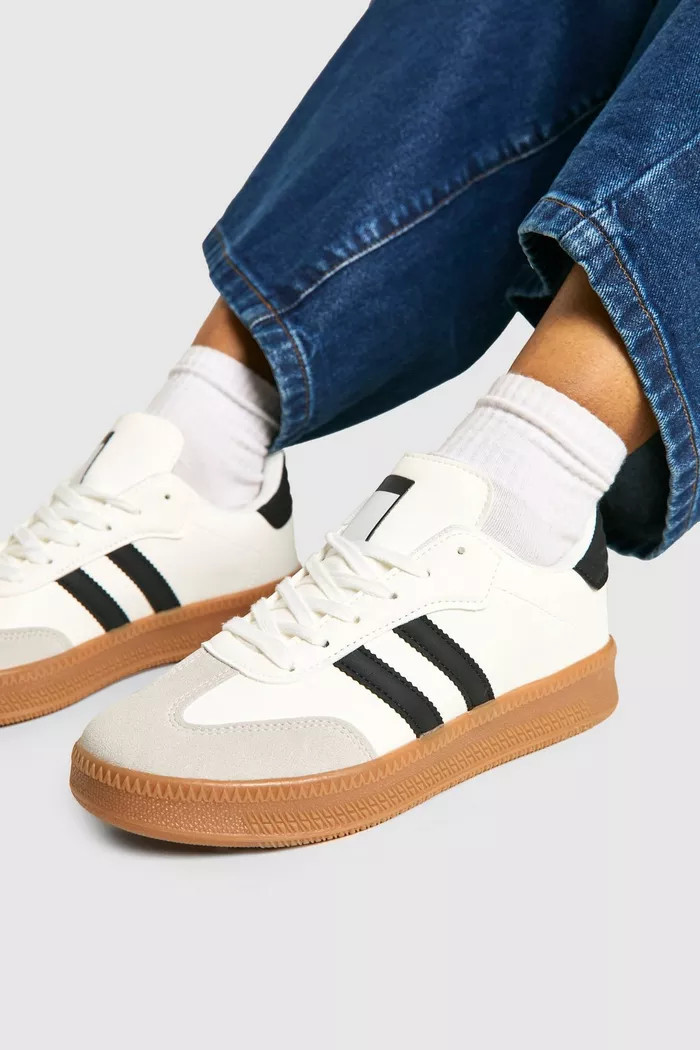 Contrast Stripe Gum Sole Trainers | boohoo (US & Canada)
