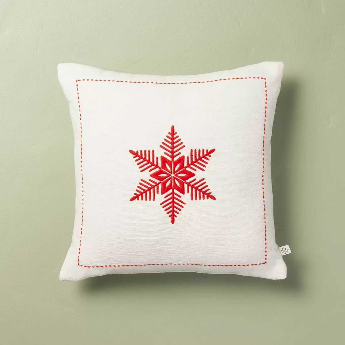 14"x14" Embroidered Snowflake Square Throw Pillow Cream/Red - Hearth & Hand™ with Magnolia | Target