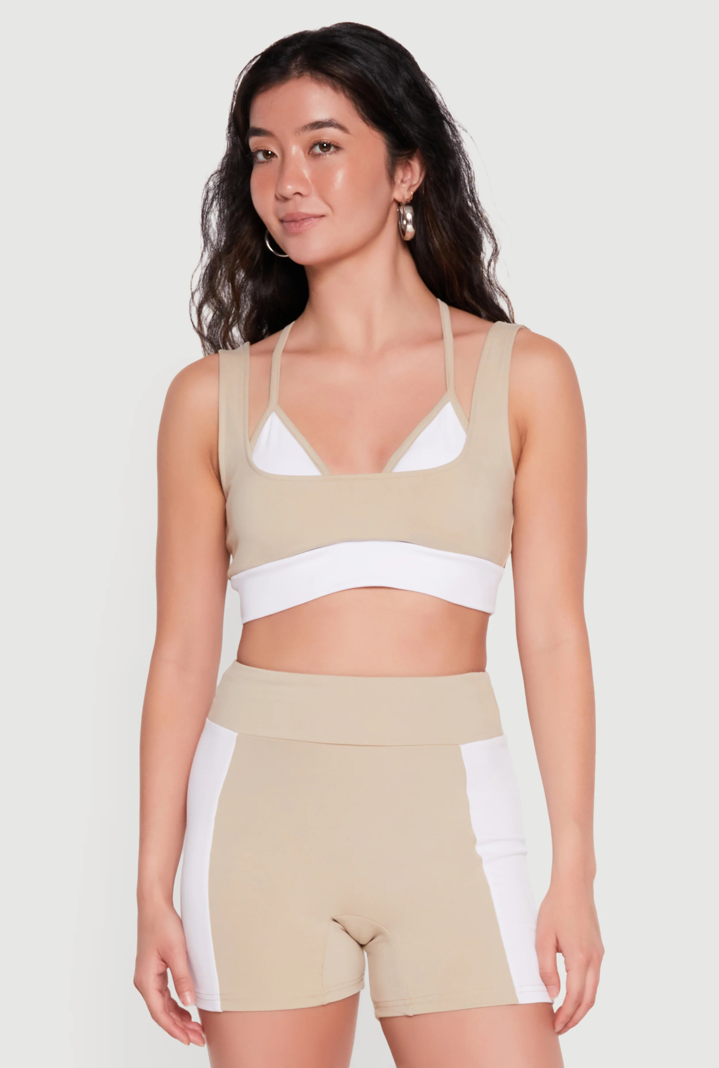 Color Blocked Layered Look Sports Bra | Rainbow Shops