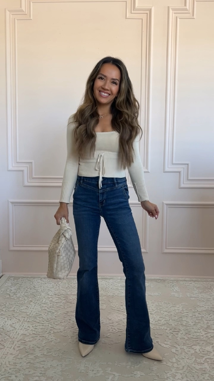 The cutest flare jeans and they’re on sale for under $36! Super flattering and petite friendly. Wearing size 000 short

My sweater is perfect for fall - wearing size XXS

#LTKFindsUnder50 #LTKVideo #LTKSaleAlert
