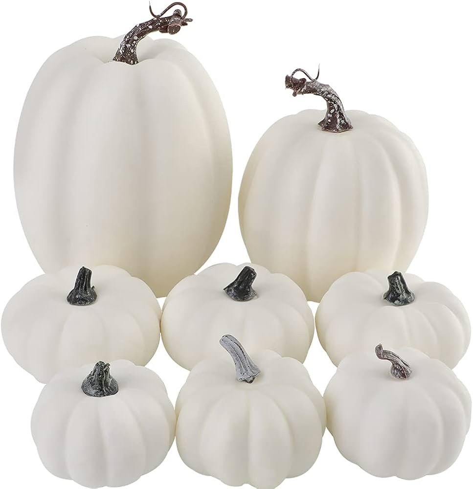 Artmag Package of 8 Pcs Big Assorted Sizes Harvest White Artificial Pumpkins for Fall Halloween T... | Amazon (CA)
