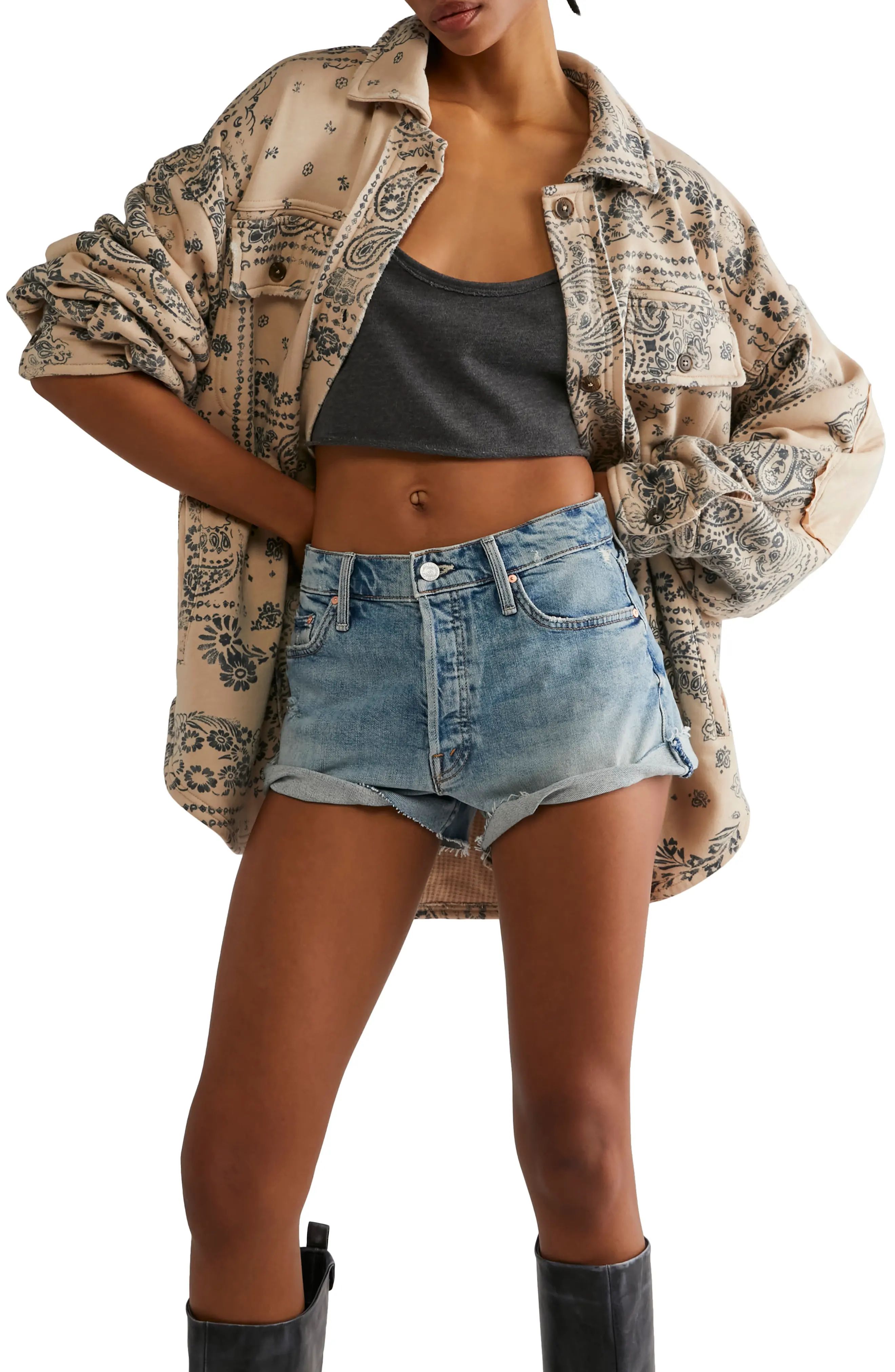 Free People Ruby West Coast Bandana Print Knit Shirt Jacket in Neutral Combo at Nordstrom, Size Medi | Nordstrom