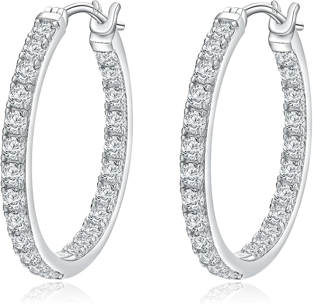 925 Sterling Silver/14K Gold Plated Hoop Earrings for Women Sensitive Ears Cubic Zirconia Cz Earr... | Amazon (US)