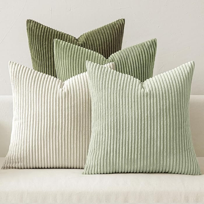 MIULEE Boho Farmhouse Throw Pillow Covers 20x20 Inch Set of 4 Mordern Neutral Green Cushion Cover... | Amazon (US)