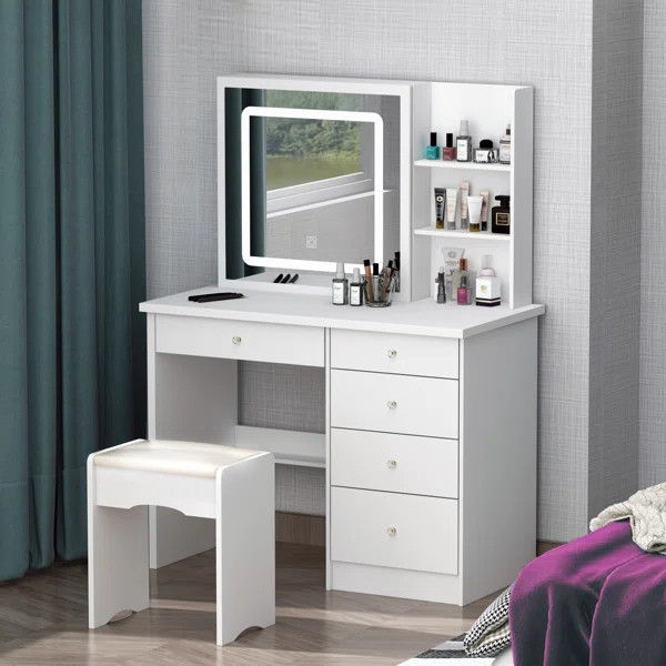 Nafni 39.4'' Wide Vanity Set with Stool and Mirror | Wayfair North America