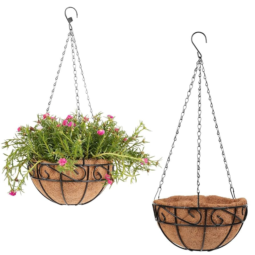 2 Pack 12 inch Metal Hanging Baskets for Plants Outdoor, Hanging Planters Basket with Coco Liners... | Amazon (US)