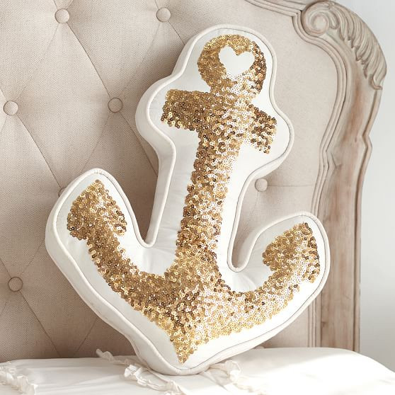 The Emily & Meritt Gold Anchor Pillow | Pottery Barn Teen