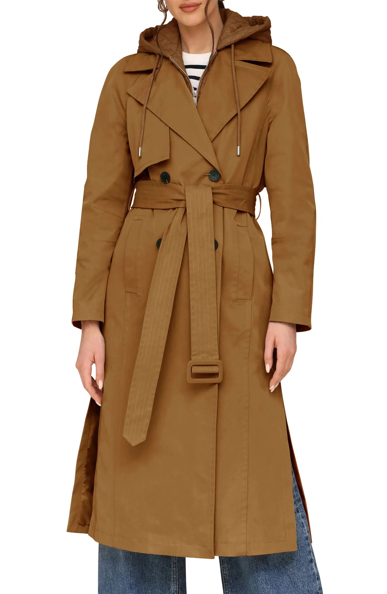 Double Breasted Trench Coat with Hooded Quilted DickeyAvec Les Filles | Nordstrom