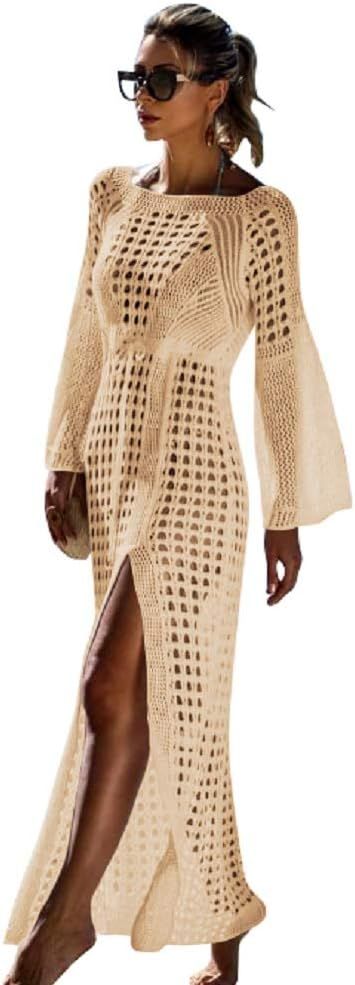 Womens Crochet Beach Wear Cover up Swimwear Bikini Long Maxi Beach Dress | Amazon (US)