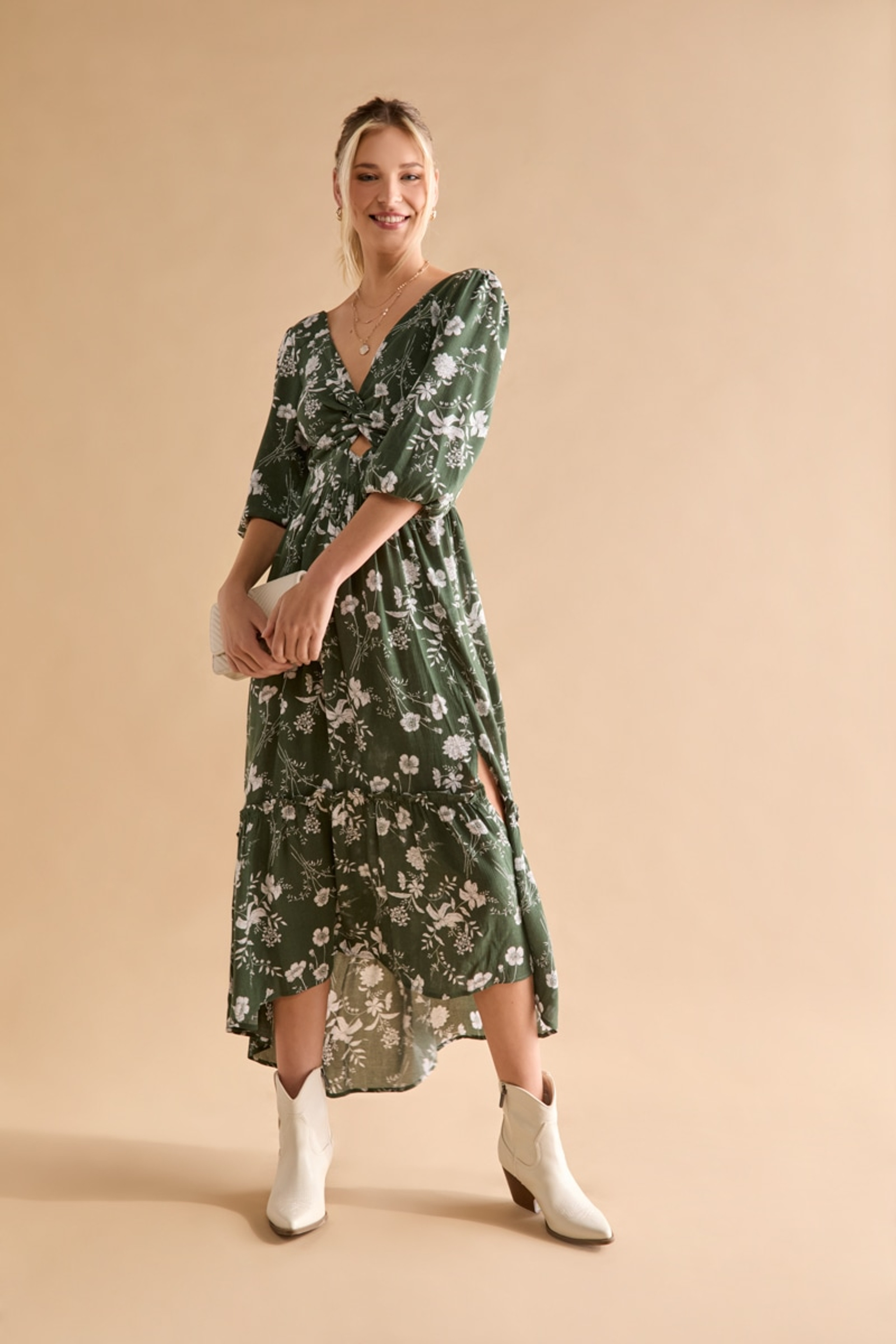 Tammy Front Twist Floral Midi Dress | Francesca's