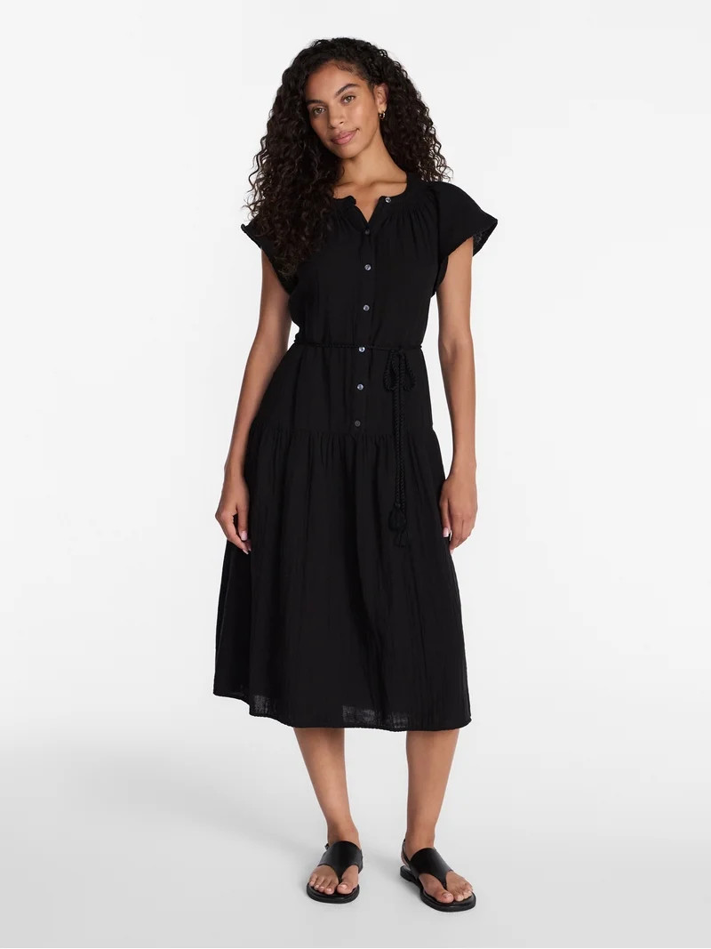 Time and Tru(No ratings yet) Time and Tru Women's and Women's Plus Double Cloth Midi Dress, Sizes... | Walmart (US)