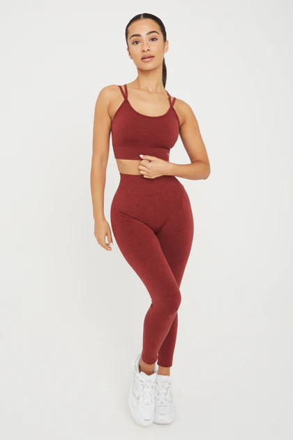 SCULPT SEAMLESS STRAPPY SPORTS BRA - OXBLOOD RED MARL | TALA (UK)