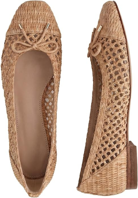 Woven Ballet Flats Shoes for Women Raffia Square Toe Dress Shoes with Bow Comfortable Slip on Fla... | Amazon (US)