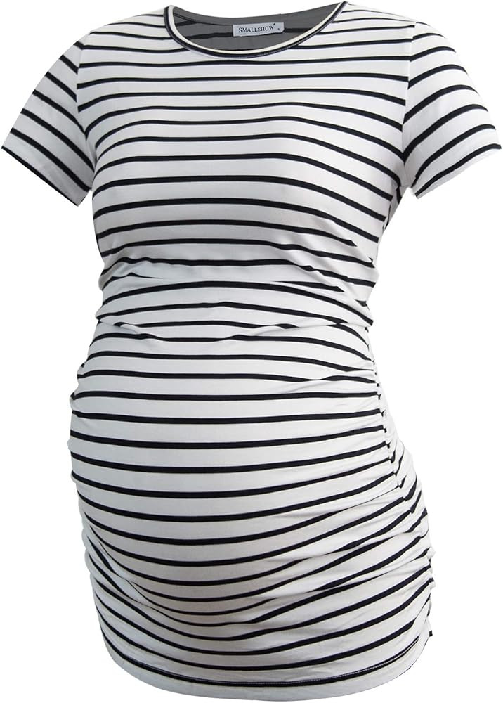 Smallshow Women's Maternity Shirt Tops Side Ruched Pregnancy Clothes Summer | Amazon (US)