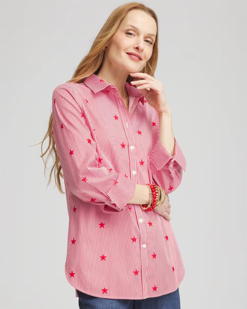 No Iron™ Stars & Stripes  Sateen Shirt | Chico's