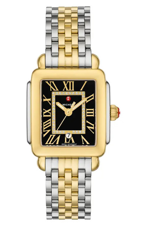 MICHELE Deco Madison Mid Diamond Bracelet Watch, 31mm in Black at Nordstrom | Nordstrom