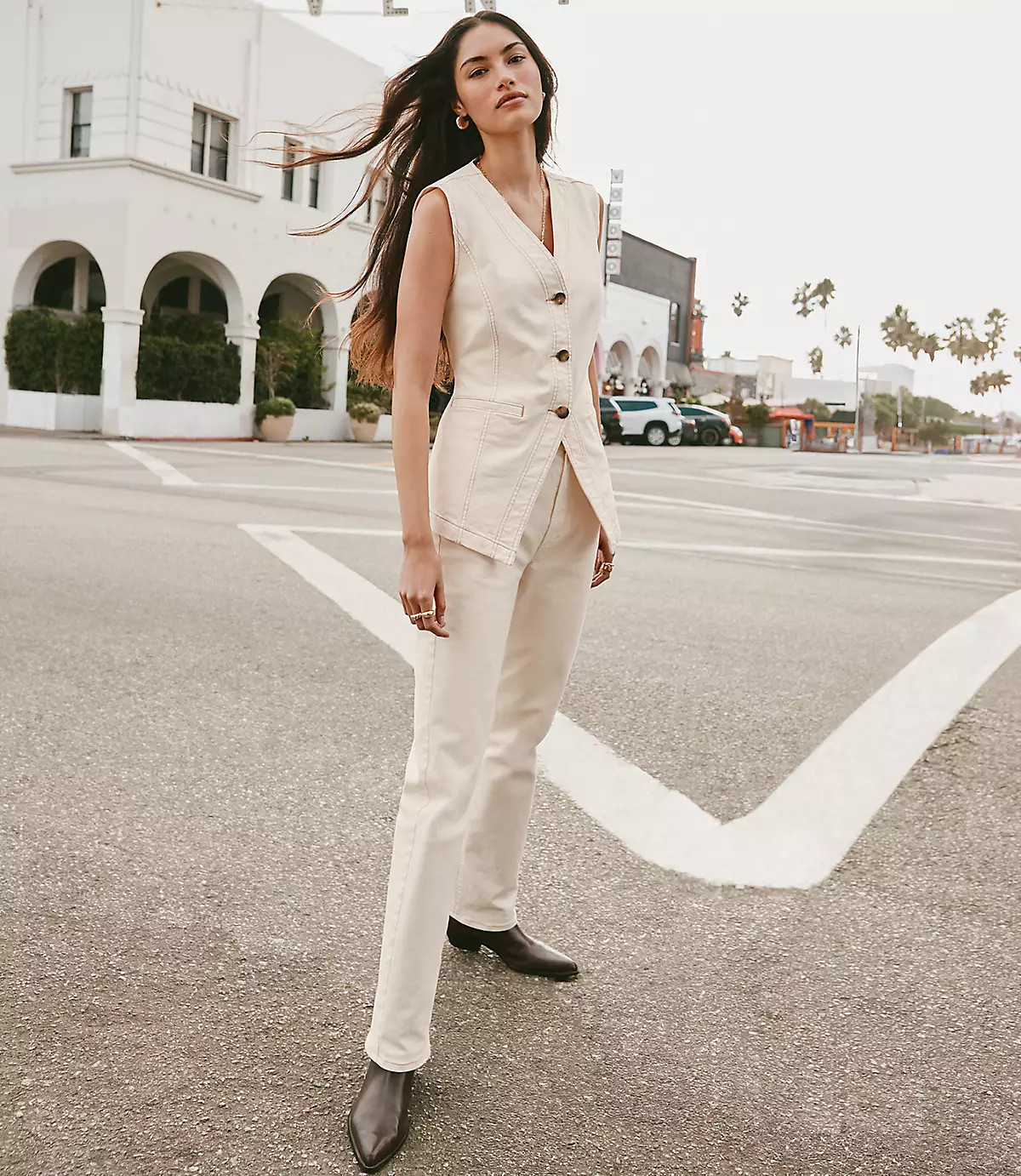 Rivete High Rise Straight Jeans in Ivory | LOFT