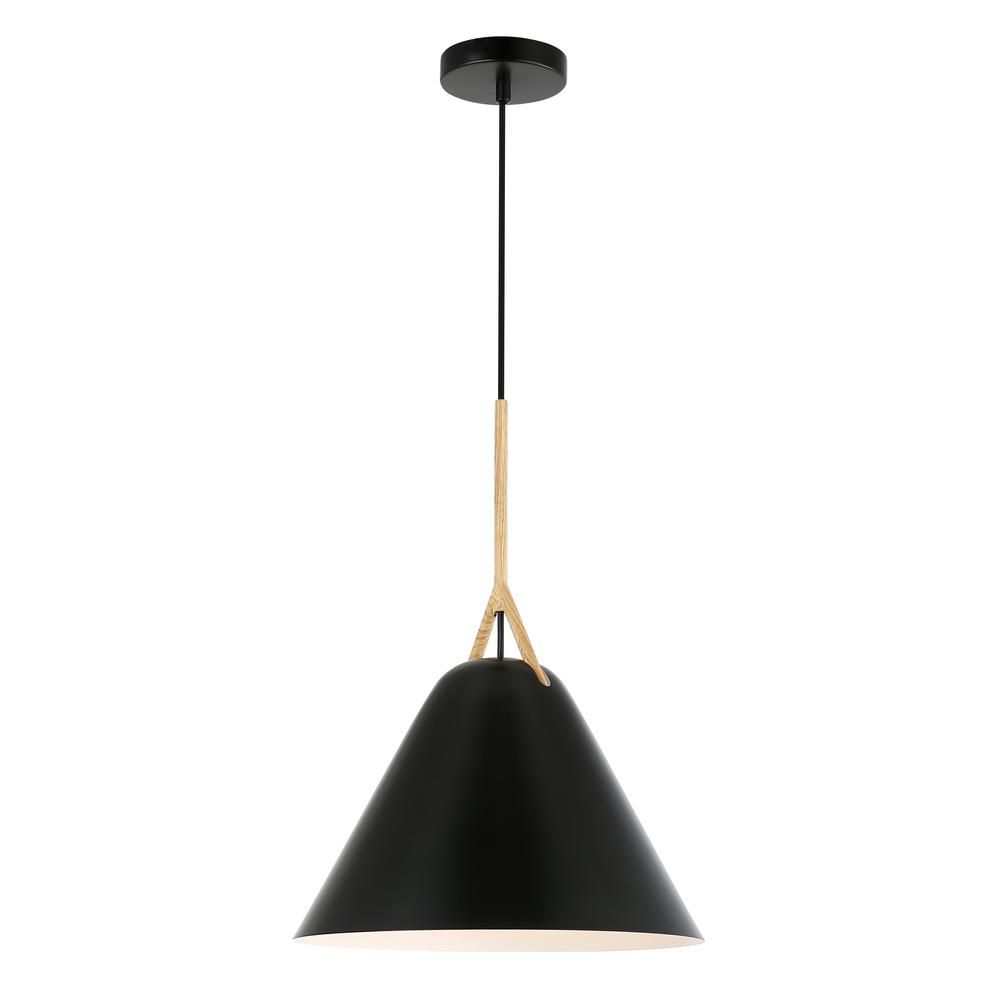 Kalix 14 in. 1-Light Black Pendant with Metal Shade | The Home Depot