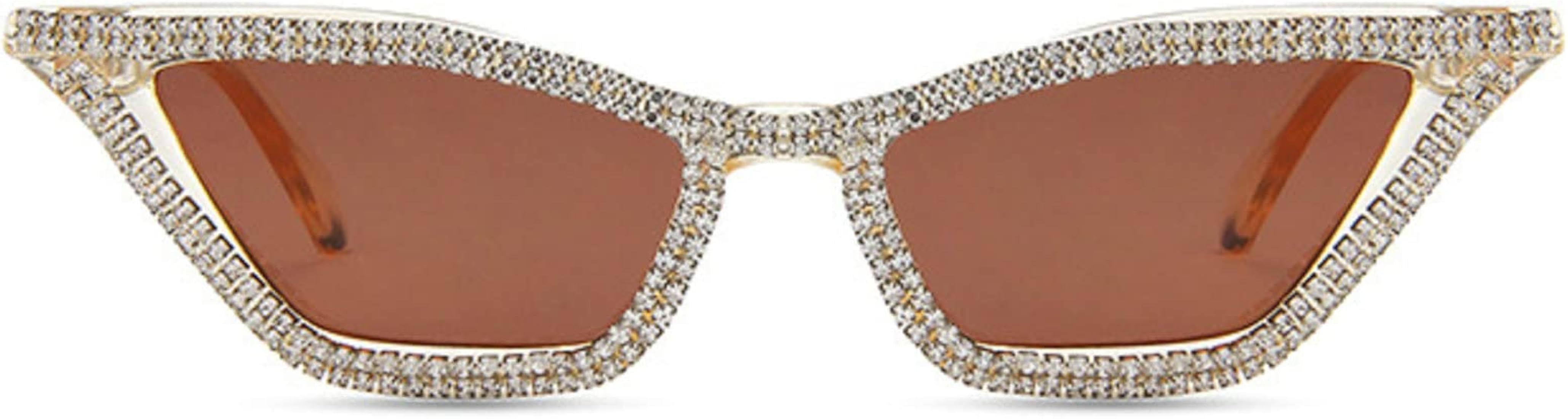 mincl Cat Eye Sunglasses for Women Sparkling Rhinestone Sunglasses Trendy Retro Diamond Glasses U... | Amazon (US)