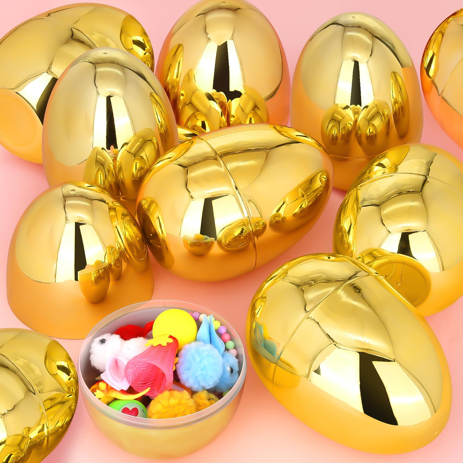 12 Pcs Jumbo Gold Easter Eggs, 6 Inch Metallic Giant Empty Plastic Eggs Fillable for Easter Baske... | Amazon (US)