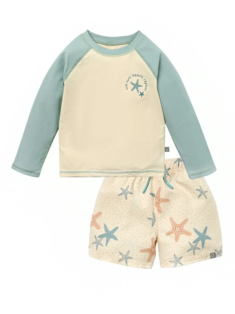 Modern Moments by Gerber Toddler Boy Long Sleeve Rashguard and Short Set, 2-Piece, Sizes 0/3M - 5... | Walmart (US)