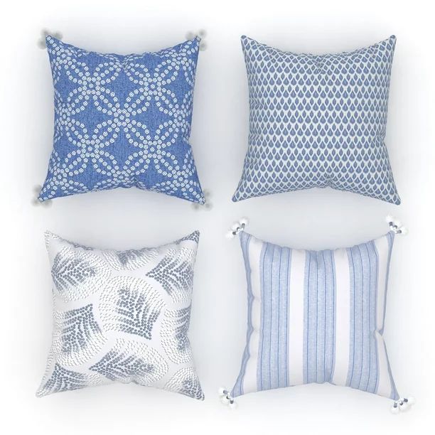 Coordinating Decorative Throw Pillow Covers, Square, 18" x 18", Blue, Set of 4, Stripes and Geome... | Walmart (US)