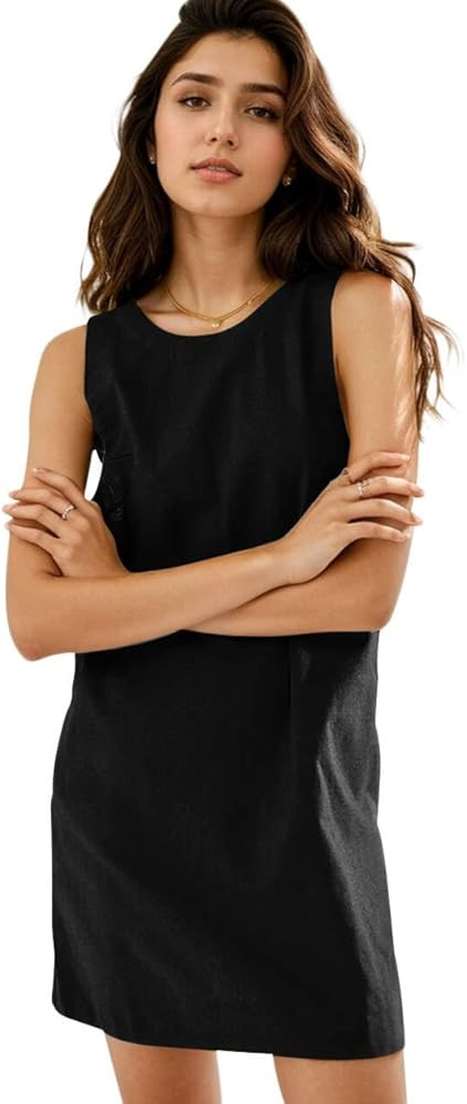 Linen Dress Women Summer T Shirt Dress Sleeveless Cotton-Linen Mini Dress Tank Dress Beach Sun Dr... | Amazon (US)