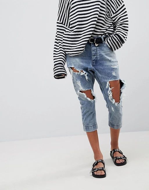 One Teaspoon Kingpins Cropped Boyfriend Jean With Extreme Distressing | ASOS US
