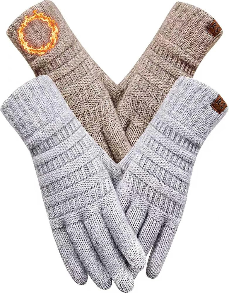 REACH STAR 2 Pairs Winter Gloves for Women, Touch Screen Warm Knit Thermal Gloves for Cold Weathe... | Amazon (US)
