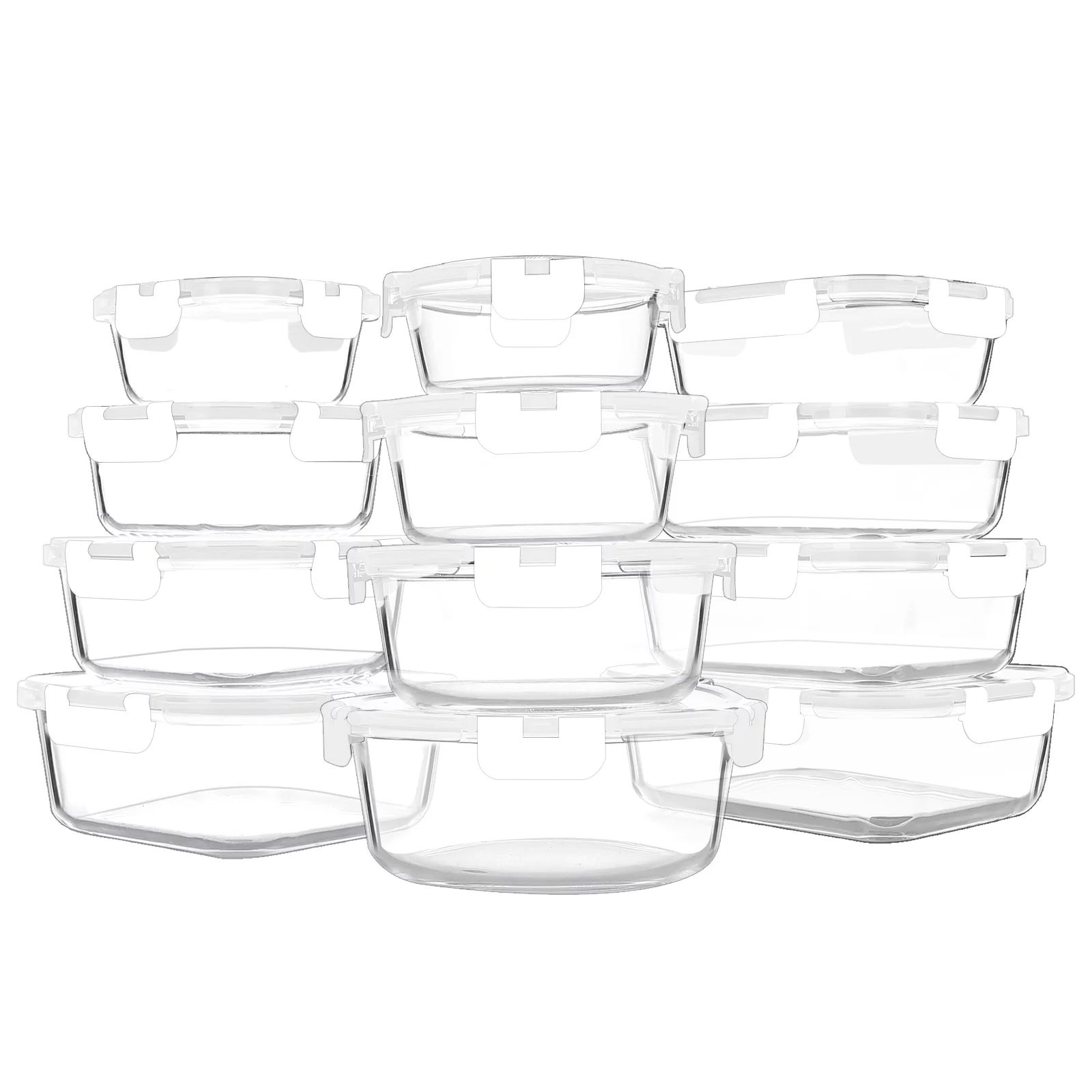 12-Pack Glass Meal Prep Containers, Glass Food Storage Containers with Locking Lids - Microwave, ... | Walmart (US)