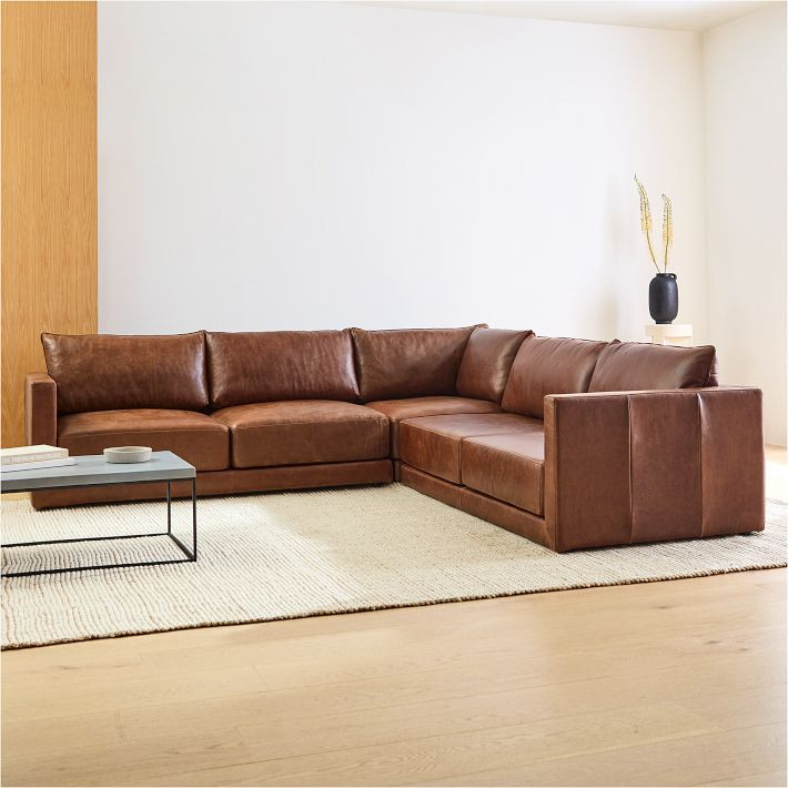Melbourne Leather 3-Piece L-Shaped Sectional (116"–126") | West Elm (US)