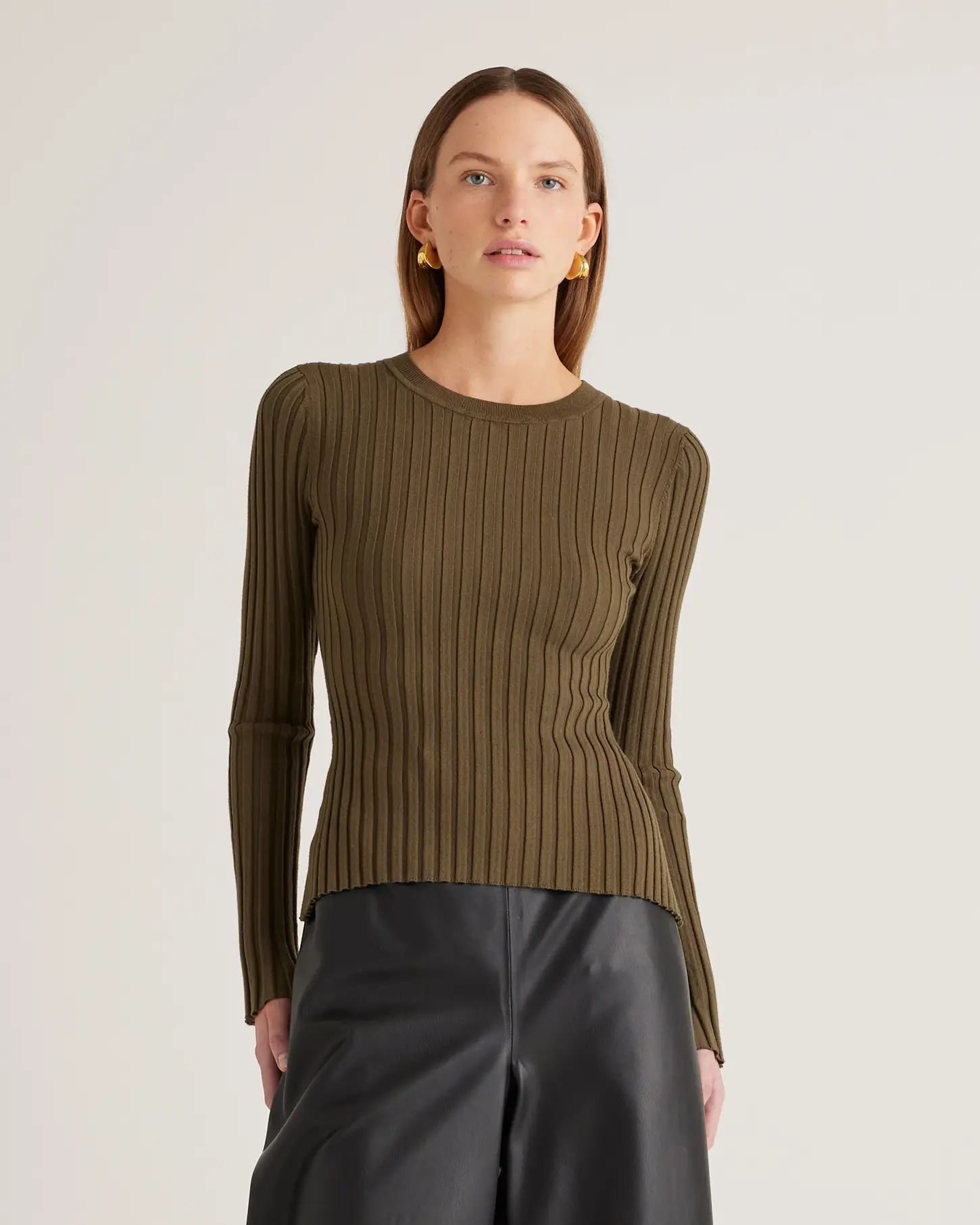 Cotton Cashmere Ribbed Long Sleeve Sweater | Quince