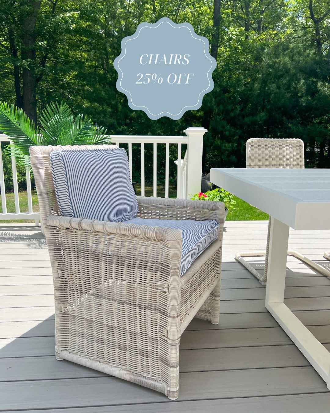 My outdoor chairs are 25% off this weekend! These chairs for our outdoor space were a definite splurge for me, but I do think you get what you pay for when it comes to outdoor furniture that's exposed to the elements. Perennials is one of the best performance fabrics out there, and the wicker is waterproof & UV-resistant so I'm confident that we'll be using it for many years to come! 
-
coastal home decor, coastal style, outdoor furniture, patio furniture, patio chairs, outdoor dining chairs, outdoor furniture with performance fabric, wicker chairs, rattan chairs, outdoor living, outdoor dining chairs, beach house furniture, beach house outdoor furniture, lake house furniture, dining chair cushions, outdoor dining chair covers, stain resistant outdoor furniture, pacifica outdoor furniture, outdoor dining table, white dining table, outdoor decor, patio decor, amazon palm trees, polywood furniture, polywood dining table, edge dining table, outdoor dining table, patio table for 8, Serena & Lily dining chairs, Serena & Lily outdoor furniture 

#LTKSaleAlert #LTKSeasonal #LTKHome