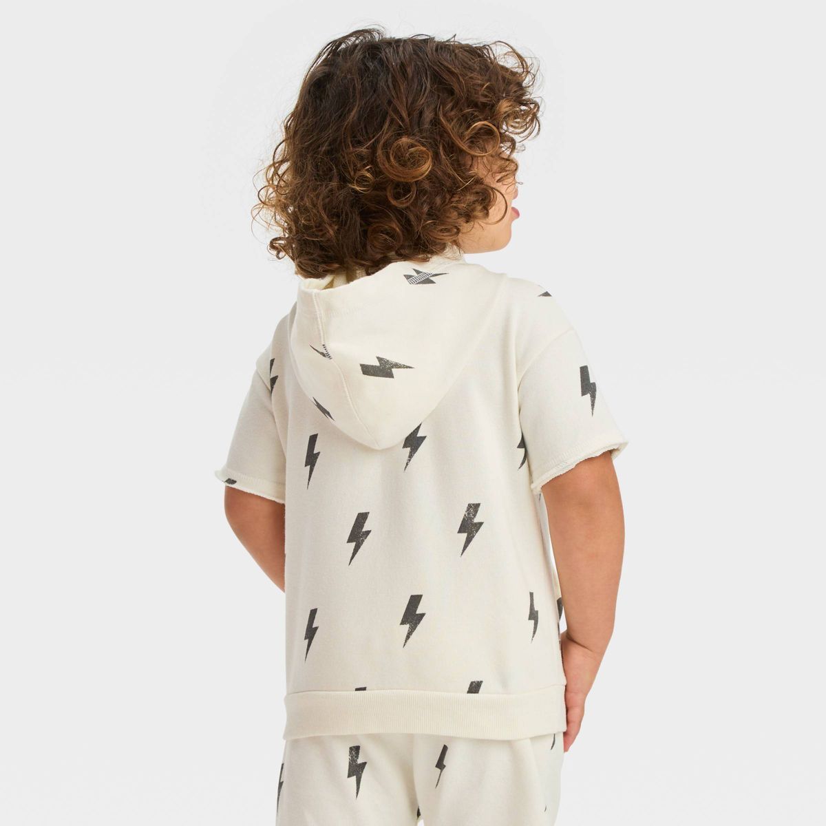 Grayson Mini Toddler Boys' Short Sleeve French Terry Lightning Bolt Hoodie - Off-White | Target