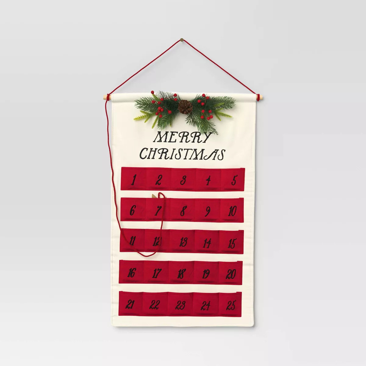 21.5" 'Merry Christmas' Fabric Hanging Advent Calendar with Faux Greenery and Star Counter Cream/... | Target