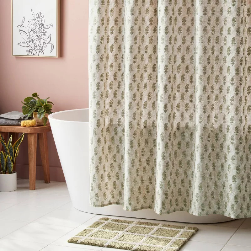14pc Traditional Shower Curtain Set with Rug Green - Threshold™: Paisley Microfiber Bath Ensemb... | Target