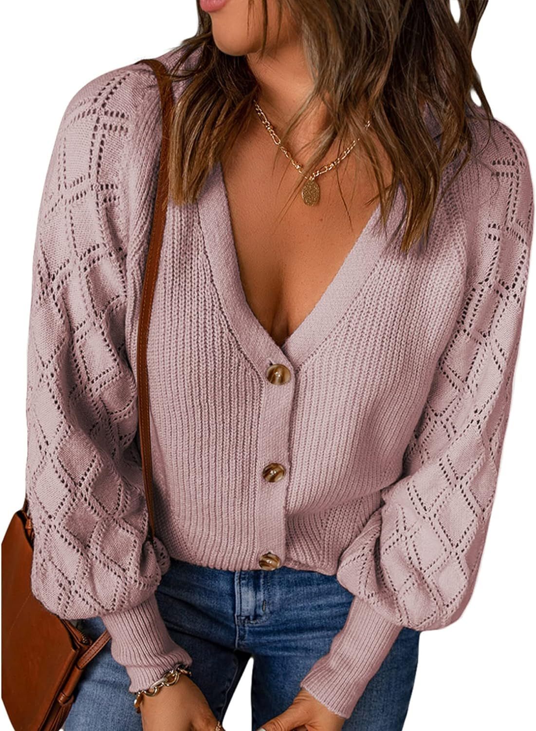 MARZXIN Women Long Sleeve Cardigan Sweater Open Front Knit Button Down Sweater Tops | Amazon (US)